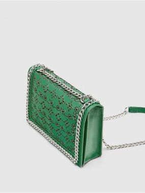 Zara Green & Silver Eyelet Chain Crossbody Flap Bag